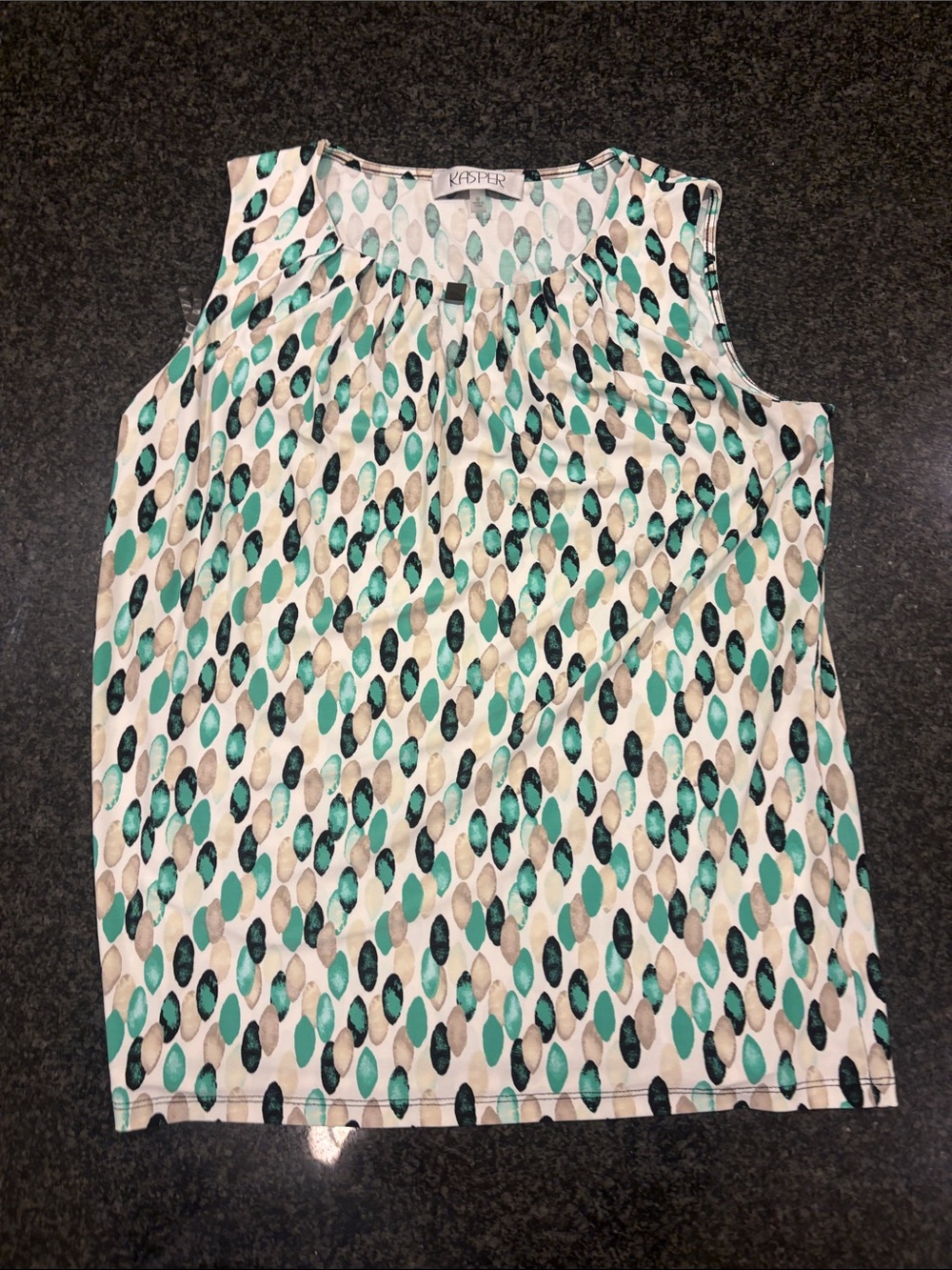 Kasper Cream Shell Top with Mint and Teal Dot Print